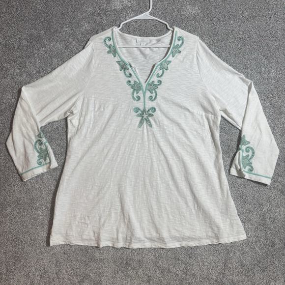 Charter Club Tunic Top Womens 2X Plus Boho Embroidery Cottagecore Peasant Flowy - Picture 1 of 11
